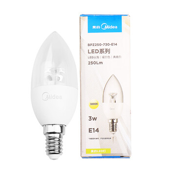 
                                        
                                        美的（Midea） LED节能灯泡 蜡烛尖泡 3W E14小螺口 3000K 暖白色 单只装                