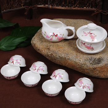
                                        菲享 陶瓷功夫茶具套装 整套茶具 礼品 彩盒装 10件套 10头水点桃花花彩盒装                