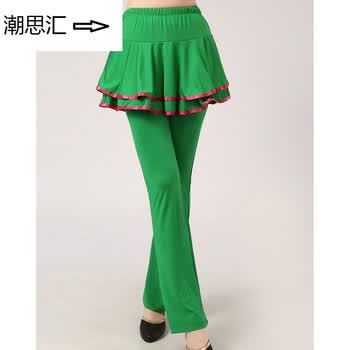 舞服装套装舞蹈表演服装裙子春夏装拉丁舞套裙演出服 绿色裤子 3xl
