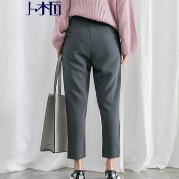 卜柘2015新款韩版高腰休闲裤西装裤西裤小脚裤长裤女XJB238#9358 杏色 S