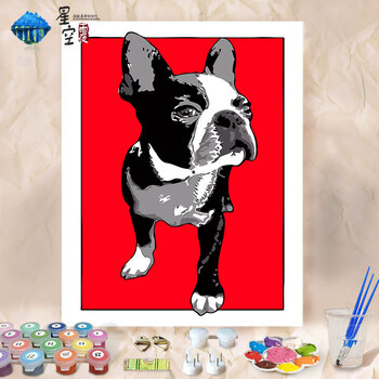 diy数字油画风景现代简约手绘大幅斗牛犬创意填色画客厅装饰画sn7984