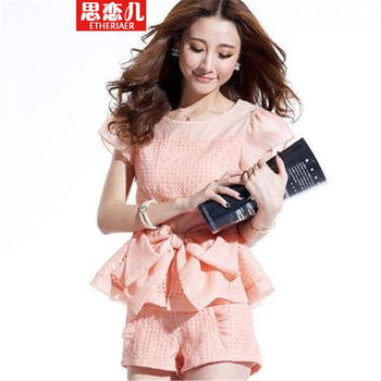 思恋儿 2014夏休闲修身套装<em>上衣</em>阔<em>腿短裤</em>女G