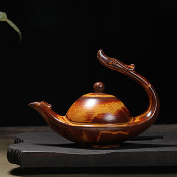 
                                                            源怡阁茶具套装 陶瓷窑变复古创意工夫茶具  斗笠杯功夫茶具茶壶茶杯整套茶具 浮雕茶具套组 龙凤呈祥套装棕色                