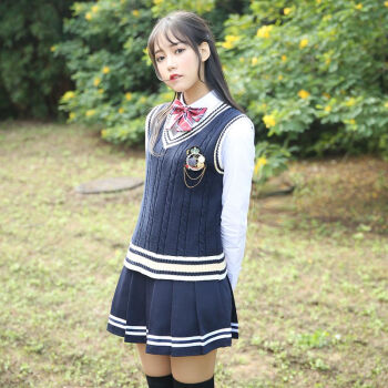 韩版新款秋冬英伦风女中高学生制服呢大衣学院风校服气质套装v6 背心