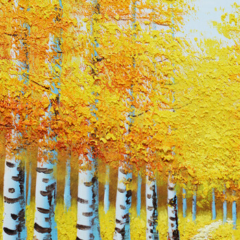 乐逸客厅装饰画竖版玄关餐厅挂画风景壁画手绘油画 秋桦林72x102cm