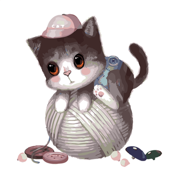 diy数字油画儿童卡通动漫萌宠动物油彩填色装饰画小动物猪兔马 针织猫