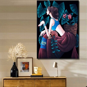 
                                        美西5Ddiy阿诗玛沉思钻石画少女圆钻新款钻石绣贴钻画客厅圆钻大幅 5D钻石画70x60仅贴人物                
