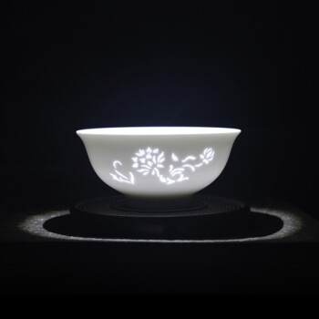 古镇 景德镇陶瓷餐具套装中式创意手工刻花纯白玲珑家庭用微波炉碗具套装 4只装 5选1 山茶