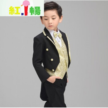 新儿童礼服男童燕尾服套装花童礼服男童西装西服钢琴演出服春秋冬 黑