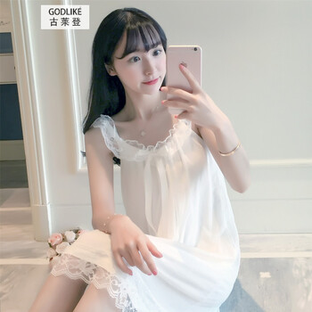 古莱登睡衣女夏睡裙少女日系蕾丝花边公主性感吊带胖mm无袖韩版白色