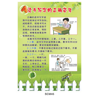 《读书写字的正确姿势挂图 海报 看书三要三不