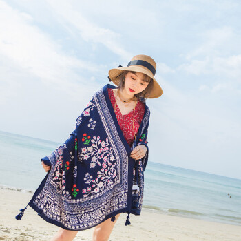 沙滩巾海边两用防晒多功能女夏披肩百搭新款海滩夏天围巾丝巾 回梦一