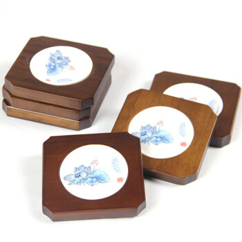 水<em>善品</em> 天然柏木镶青花瓷木质茶杯垫 功夫茶具