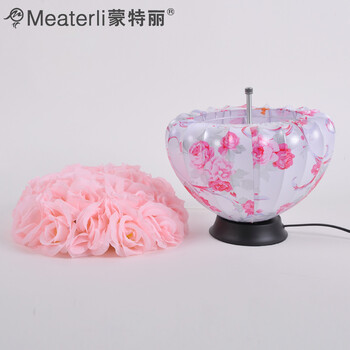 蒙特丽浪漫温馨布艺灯饰灯具6095 粉红色玫瑰花客厅台灯 卧室台灯装饰灯(B) 6095