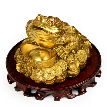 风水阁 铜金蟾摆件三脚蟾蜍三足金蝉店铺工艺品开业礼品 中号元宝金蟾
