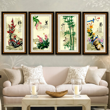 A KS钻石十字绣满钻5D钻石画钻石绣贴钻画梅兰竹菊四联画钻石秀钻粘画圆钻方钻新款十字绣 AKS货号Z266-67-68-69四件套 长0.50米*宽0.98米