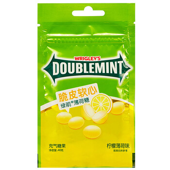 【京东超市】绿箭(doublemint)脆皮软心薄荷糖柠檬薄荷味40g袋装