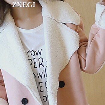 ZXEGI女装 2015秋冬新款韩版韩国羊羔毛棉衣女中长款外套 N68 粉色 L