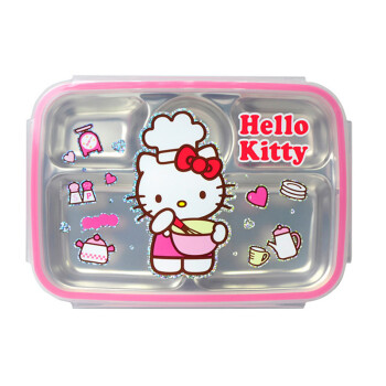乐扣乐扣hello kitty不锈钢儿童学生餐盒分隔饭盒食堂餐盘 可爱 韩国进口 不带塑料底盘