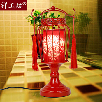 祥工坊 中式创意结婚婚房台灯 婚庆装饰灯大红色金属铁艺灯具 长明灯夜灯 铁艺婚灯-款2