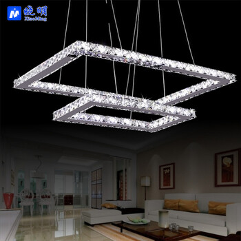 晓明 现代简约双层方形Led水晶吊灯k9水晶材质