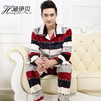冬季<em>法兰绒男士</em>珊瑚绒<em>睡衣</em>男套装加厚珊瑚绒男