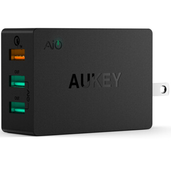 傲基（AUKEY)42W QC2.0/3.0快速充电器三口USB电源适配器苹果安卓手机平板 黑色