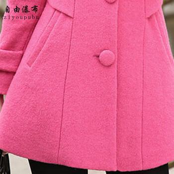 自由瀑布2015新款日韩版修身休闲小西装女 毛呢外套 密红 XXL