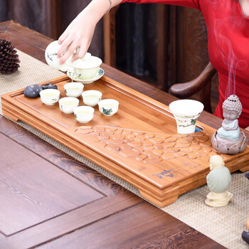 功夫茶具茶盘 实木茶台茶托茶海楠竹嵌入排水式 小 吉祥如意