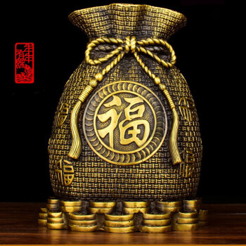 德佑堂 纯铜聚宝盆摆件铜存钱罐黄金袋客厅招财进宝存钱袋工艺礼品