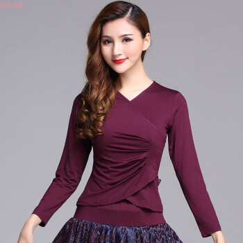 2018秋冬季新款广场舞服装上衣长袖拉丁舞蹈练功服跳舞衣服女 紫红色