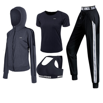 春夏新款瑜伽服三件套装长袖女健身房运动跑步速干衣网纱宽松hotsuit