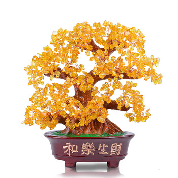 
                                        宇皇梦艺 紫黄红水晶招财树摆件 新中式客厅办公室电视柜酒柜创意家居装饰品摆件吉祥工艺品摆设 黄水晶大号                