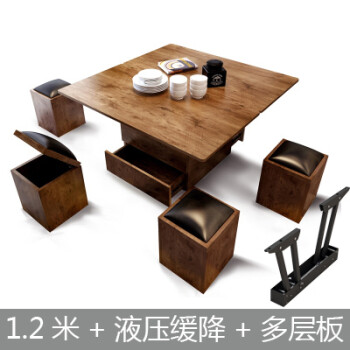 升降茶几简约茶桌小户型创意实木折叠升降餐桌多功能茶几餐桌两用