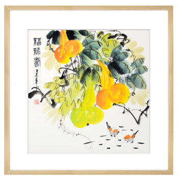 
                                        领格 实木有框装饰画 蒋小松手绘 国画  现代客厅办公室书房挂画 花鸟 福禄图GHN-0047 尺寸70cm*70cm 原木外框  其它外框联系客服                