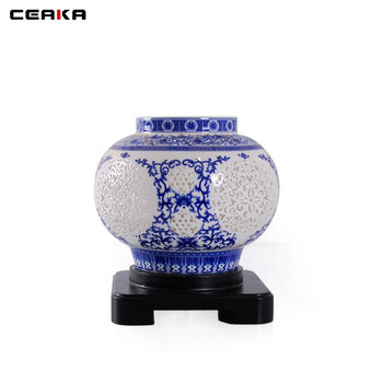 CEAKA 装饰台灯 镂空陶瓷灯 卧室台灯床头灯 书房灯 中式复古 青花苹果罐 LTD21