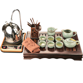 
                                        束氏 实木茶具套装鸡翅花梨纹竹木整套茶具功夫茶具套装 紫砂哥窑茶具茶盘茶海电磁炉自动上水 08独步青云哥窑茶具·无名重竹茶盘                