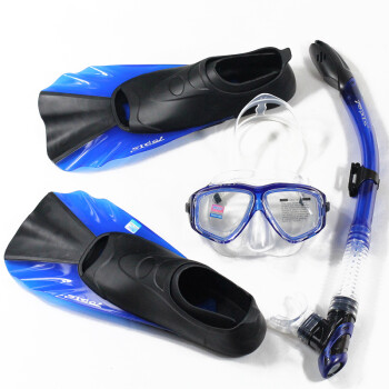 TOPIS 平光/近视潜水镜 全干式呼吸管 浮浅装备 浮潜三宝套装 短脚蹼套装 蓝色207+蓝色短脚蹼 M