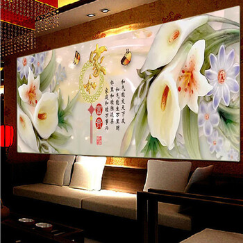 
                                        K-S十字绣客厅新款大幅精准印花家和万事兴富贵玉兰百合花花开富贵系列 4股绣 棉线加大版 全绣 绣布尺寸230x85厘米                