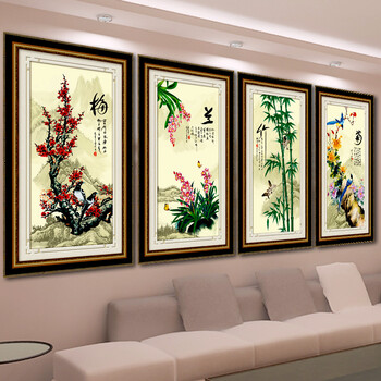 A KS钻石十字绣满钻5D钻石画钻石绣贴钻画梅兰竹菊四联画钻石秀钻粘画圆钻方钻新款十字绣 AKS货号Z266-67-68-69四件套 长0.50米*宽0.98米