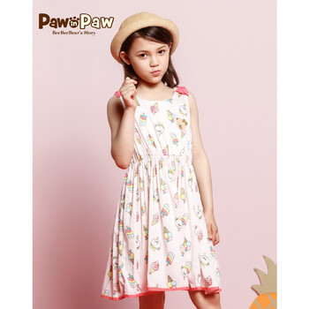 paw in paw pawinpaw宝英宝卡通小熊童装2017年夏季款女童名族风无袖