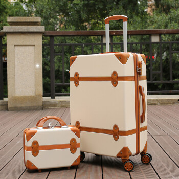 行李箱子母箱旅行箱女可爱小清新个性拉杆箱22寸20登机箱 米白色固定