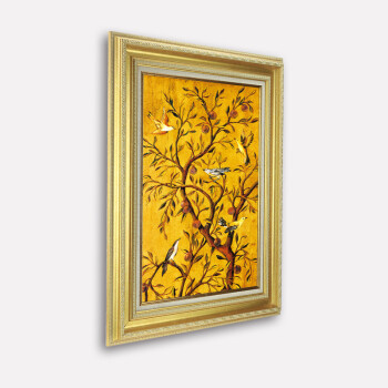 
                                        森朴 欧式客厅沙发背景墙装饰画 金色花鸟挂画三联画富贵招财大尺寸壁画 奢华金框3件套 55*70                
