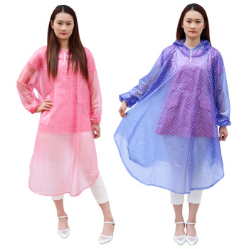 
                                        龙豹 时尚水晶透明雨衣  可爱圆点 男女士雨披 时尚 透明大帽檐 包边大帽檐-有袖粉色 大号                