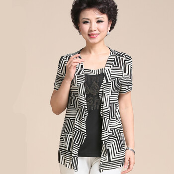 妍奇<em>中年</em>女装t恤女<em>短袖</em>中老年衬衫<em>女开衫</em>时尚