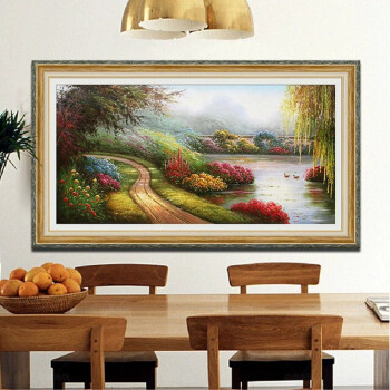 天顶山 现代客厅欧式沙发背景墙有框三联画卧室壁画挂画大幅挂画 欧式复古风景 83*143CM