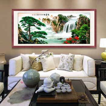 家舍 鸿运当头山水画风水靠山客厅装饰画旭日东升国画办公室挂画 迎客