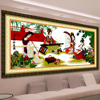 皇室蒙娜丽莎印花新款大幅四大美女十字绣客厅书房大画古代仕女人物系列满绣 皇室W1456 长1.65米*宽0.70米