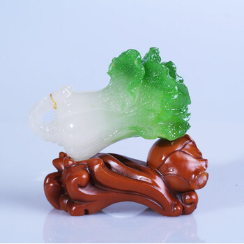 
                                        吉祥坊百财聚来玉白菜工艺品摆件家居办公室装饰品摆件 迷你(95*52*95MM)                
