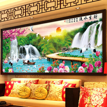
                                        尚世纪 5d钻石画十字绣客厅新款十字绣钻石绣大款流水生财风景十字绣迎客松 满钻钻石画120X50CM                